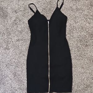 Little Black Dress with Gold Front Zip